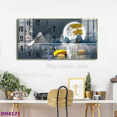File PSD File tranh đồng hồ tráng gương hươu nai hiện đại FDH4171 (bản gốc) độ phân giải cao