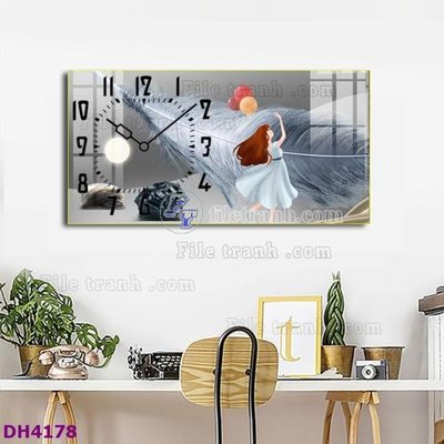 File gốc File tranh đồng hồ tráng gương hươu nai hiện đại FDH4178 (in mica) làm bảng hiệu