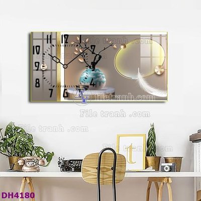 Tải file gốc in lụa File tranh đồng hồ tráng gương hươu nai hiện đại FDH4180 siêu nét