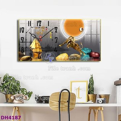 File gốc File tranh đồng hồ tráng gương hươu nai hiện đại FDH4187 (dành cho trang trí nội thất)