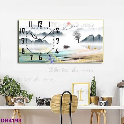 File in trần File tranh đồng hồ tráng gương hươu nai hiện đại FDH4193 (bản gốc) đại dương