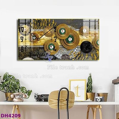 Download file gốc File tranh đồng hồ tráng gương hươu nai hiện đại FDH4209 (in lụa) nghệ thuật