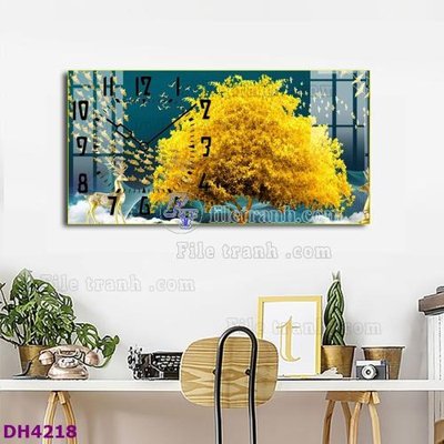 File gốc File tranh đồng hồ tráng gương hươu nai hiện đại FDH4218 (in tráng gương) hiện đại