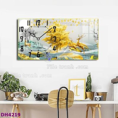 Download file File tranh đồng hồ tráng gương hươu nai hiện đại FDH4219 (gốc) in mica bàn thờ