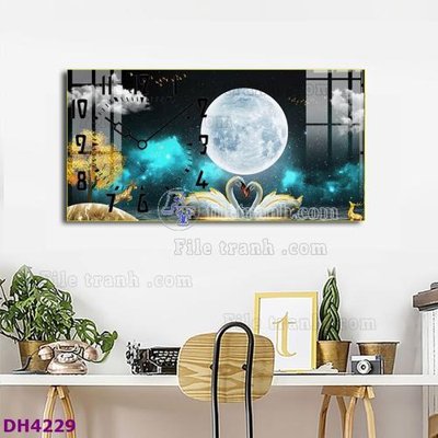 File tranh File tranh đồng hồ tráng gương hươu nai hiện đại FDH4229 (bản gốc) in canvas