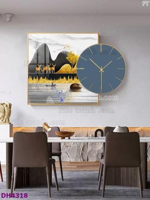 Download file gốc File tranh đồng hồ tráng gương kiểu mới DH4318 (in lụa) hoa lá