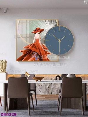 File in trần File tranh đồng hồ tráng gương kiểu mới DH4328 (bản gốc) bầu trời