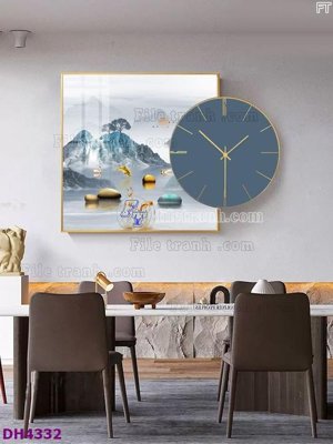 File tranh File tranh đồng hồ tráng gương kiểu mới DH4332 (bản gốc) in lụa dán tường