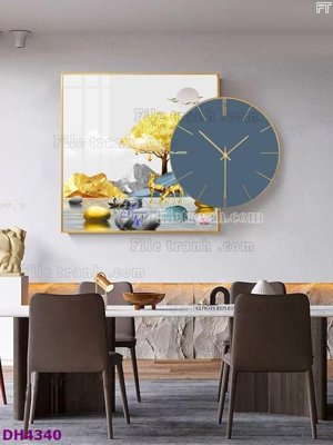 Tải file File tranh đồng hồ tráng gương kiểu mới DH4340 (gốc) chủ đề phong thủy
