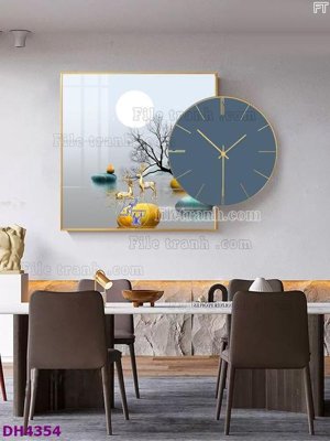 File gốc File tranh đồng hồ tráng gương kiểu mới DH4354 (in lụa) tranh thuận buồm