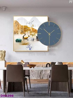 File in trần File tranh đồng hồ tráng gương kiểu mới DH4398 (bản gốc) phong cảnh