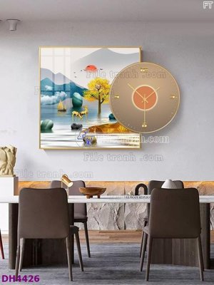 Ảnh gốc File tranh đồng hồ tráng gương kiểu mới DH4426 (nét căng) in mica