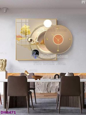 File in trần File tranh đồng hồ tráng gương kiểu mới DH4471 (bản gốc 3D) sống động