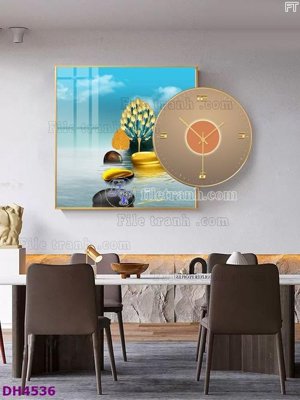 File tranh gốc in trần nhà File tranh đồng hồ tráng gương kiểu mới DH4536 3D