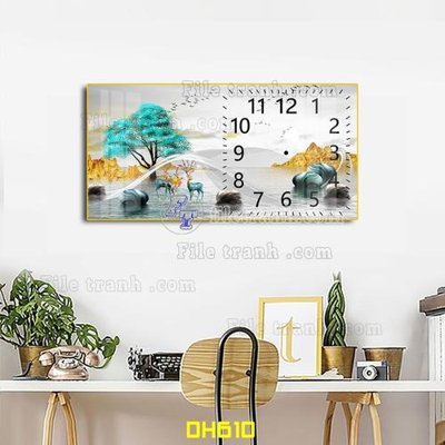 File gốc File tranh đồng hồ tráng gương DH610 (in lụa) tranh thuận buồm