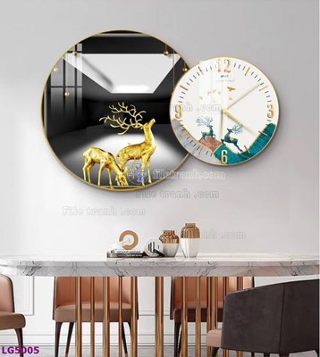 File tranh File tranh đồng hồ tráng gương tròn lồng ghép LG5005 (gốc) in film