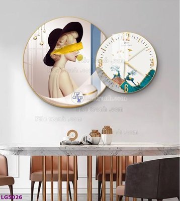 File gốc File tranh đồng hồ tráng gương tròn lồng ghép LG5026 (bản quyền) cho in ấn