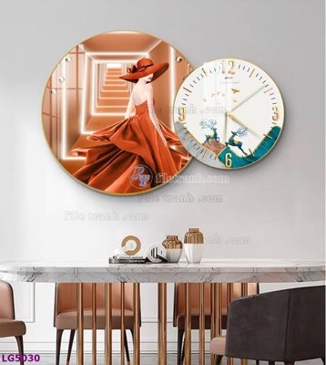 File in trần File tranh đồng hồ tráng gương tròn lồng ghép LG5030 (bản gốc) mây trời