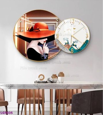 File tranh File tranh đồng hồ tráng gương tròn lồng ghép LG5035 (ảnh gốc) độc quyền