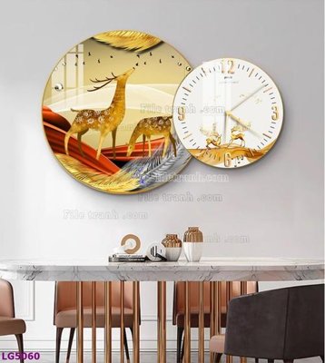 File in trần File tranh đồng hồ tráng gương tròn lồng ghép LG5060 (bản gốc) hoa văn