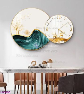 File in trần File tranh đồng hồ tráng gương tròn lồng ghép LG5096 (bản gốc) mây trời