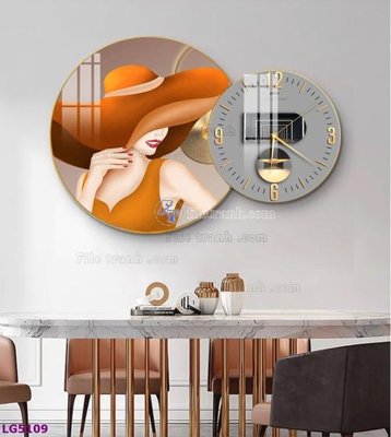 File gốc File tranh đồng hồ tráng gương tròn lồng ghép LG5109 (in lụa) chi tiết cao