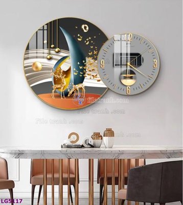 File tranh File tranh đồng hồ tráng gương tròn lồng ghép LG5117 (gốc) chủ đề trừu tượng