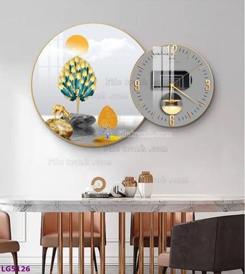File tranh File tranh đồng hồ tráng gương tròn lồng ghép LG5126 (ảnh gốc) cho in ấn kỹ thuật số