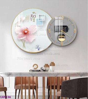 File tranh File tranh đồng hồ tráng gương tròn lồng ghép LG5136 (file gốc) chuẩn màu in