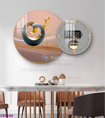 File in trần File tranh đồng hồ tráng gương tròn lồng ghép LG5140 (bản gốc 3D) sống động