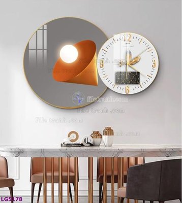 Hình ảnh file gốc in trần nhà File tranh đồng hồ tráng gương tròn lồng ghép LG5178