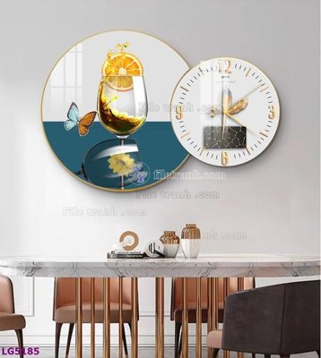 Tải file File tranh đồng hồ tráng gương tròn lồng ghép LG5185 (gốc) chủ đề hoa sen