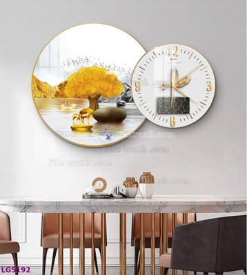 File in trần File tranh đồng hồ tráng gương tròn lồng ghép LG5192 (bản gốc) bầu trời