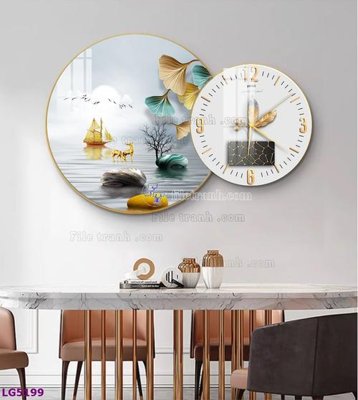 Ảnh gốc File tranh đồng hồ tráng gương tròn lồng ghép LG5199 (nét căng) in mica