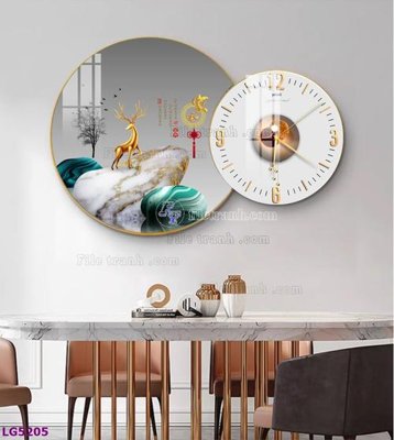 Download file gốc File tranh đồng hồ tráng gương tròn lồng ghép LG5205 (in lụa) tranh 3D