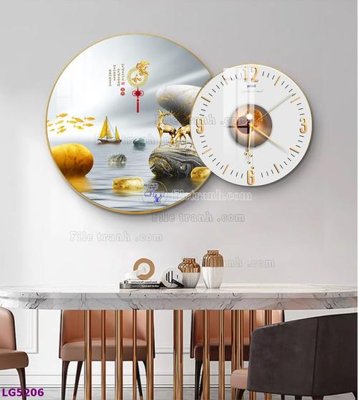 File gốc File tranh đồng hồ tráng gương tròn lồng ghép LG5206 (in lụa) trang trí tường