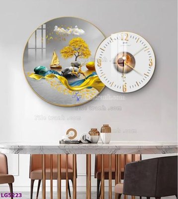 Hình ảnh file gốc in trần nhà File tranh đồng hồ tráng gương tròn lồng ghép LG5223