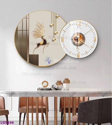 Download file gốc File tranh đồng hồ tráng gương tròn lồng ghép LG5249 (in lụa) hoa lá