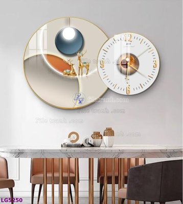 File in trần File tranh đồng hồ tráng gương tròn lồng ghép LG5250 (bản gốc) bầu trời