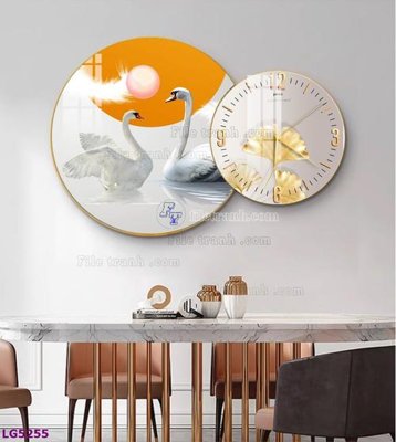 File tranh File tranh đồng hồ tráng gương tròn lồng ghép LG5255 (gốc) chủ đề động vật