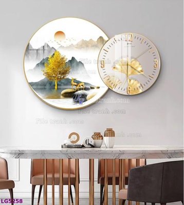 File tranh File tranh đồng hồ tráng gương tròn lồng ghép LG5258 (gốc) in film