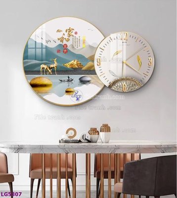 File tranh File tranh đồng hồ tráng gương tròn lồng ghép LG5307 (ảnh gốc) in trần xuyên sáng