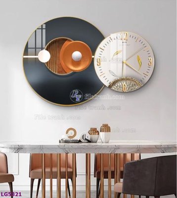 File tranh gốc File tranh đồng hồ tráng gương tròn lồng ghép LG5321 (sắc nét từng chi tiết)