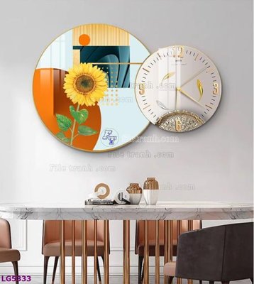 File tranh File tranh đồng hồ tráng gương tròn lồng ghép LG5333 (ảnh gốc) in trần 3D
