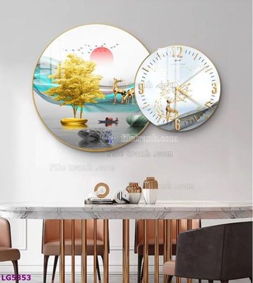 File tranh gốc File tranh đồng hồ tráng gương tròn lồng ghép LG5353 (sắc nét từng chi tiết)