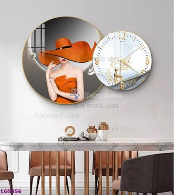 File tranh in trần 3D File tranh đồng hồ tráng gương tròn lồng ghép LG5356 (ảnh gốc)