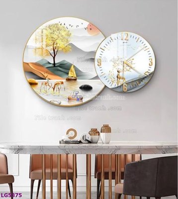 File tranh File tranh đồng hồ tráng gương tròn lồng ghép LG5375 (gốc) chủ đề động vật