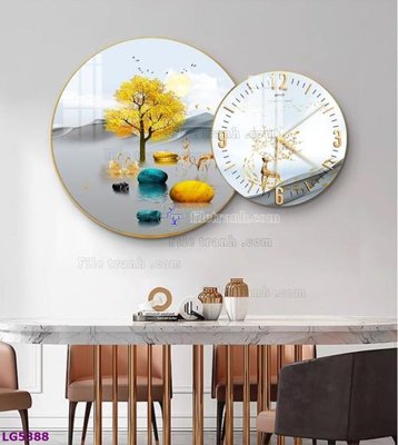 File tranh gốc File tranh đồng hồ tráng gương tròn lồng ghép LG5388 (sắc nét từng chi tiết)
