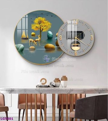 File gốc File tranh đồng hồ tráng gương tròn lồng ghép LG5401 (in mica) làm quà tặng