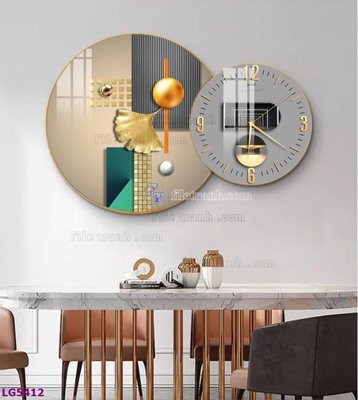 File tranh File tranh đồng hồ tráng gương tròn lồng ghép LG5412 (bản gốc) treo phòng ăn